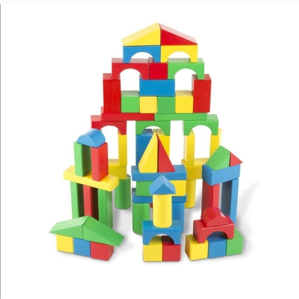 NWT gift MELISSA & DOUG Wooden Building Blocks Set STEM shapes and colors
